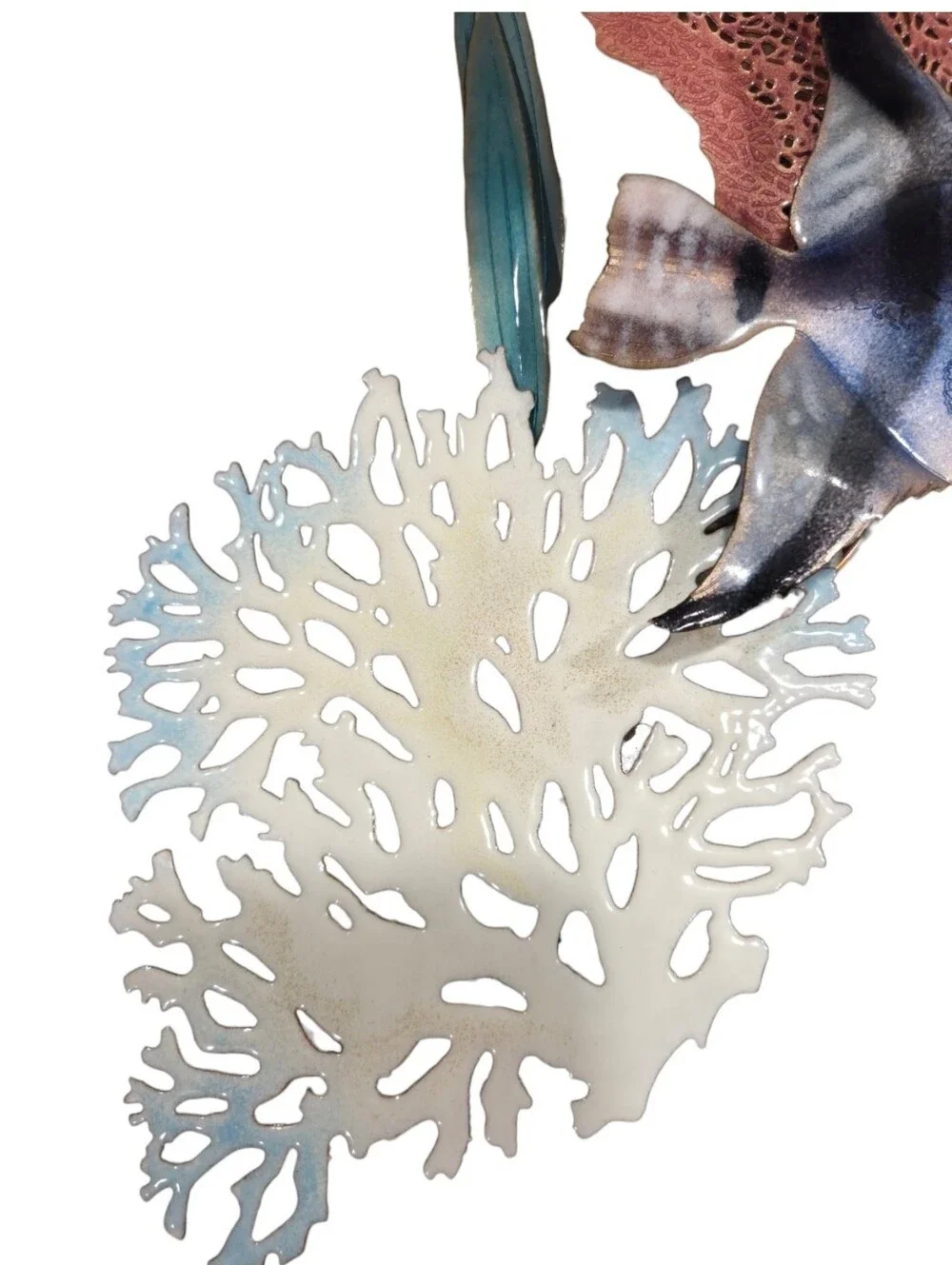 Vtg Bovano Enamel Copper Wall Art Sculpture Angel Fish  Coral Fan RARE 17 X 9